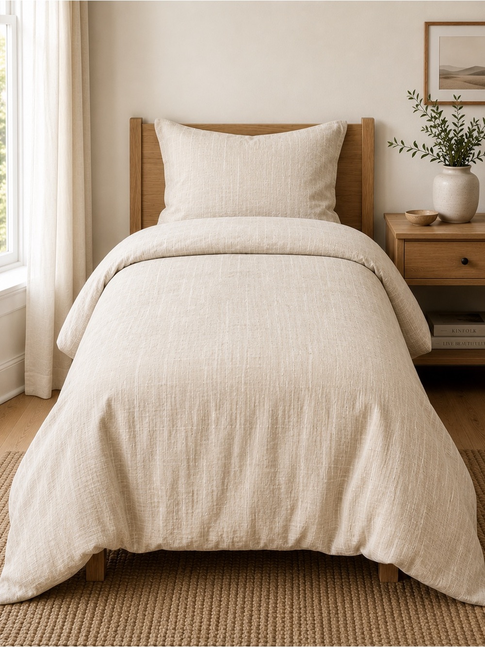 Quince European Linen Twin Duvet Cover Set w/ 1 Sham | Warm Neutral Linen Color
